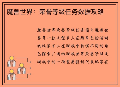 魔兽世界：荣誉等级任务数据攻略