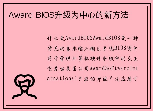 Award BIOS升级为中心的新方法