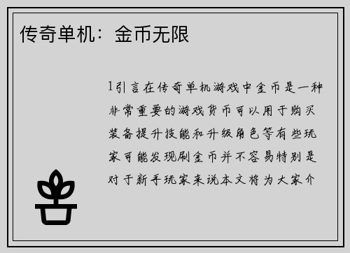传奇单机：金币无限